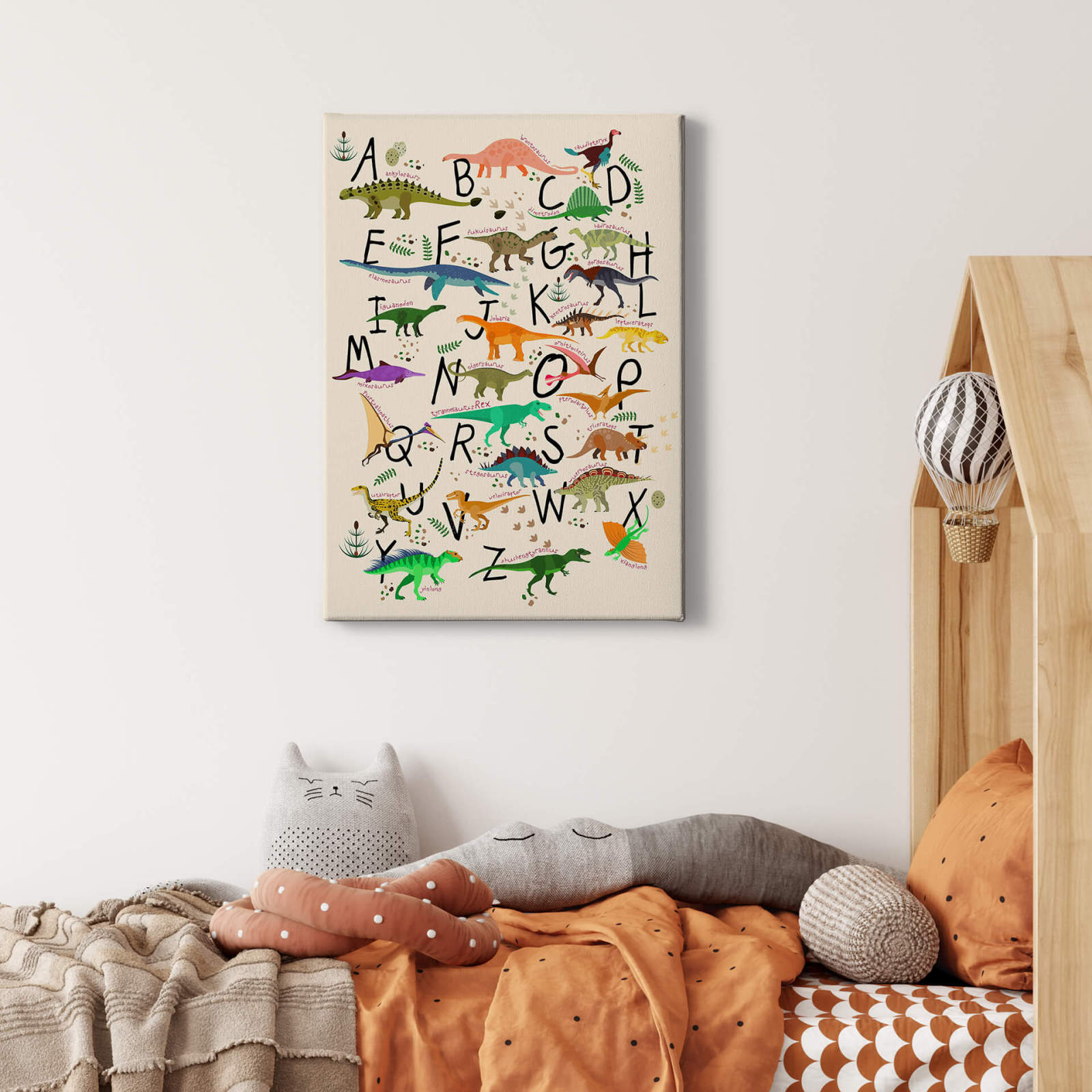 Leinwandbild DINO-ALPHABET - schwarz-bunt - 50x70 cm