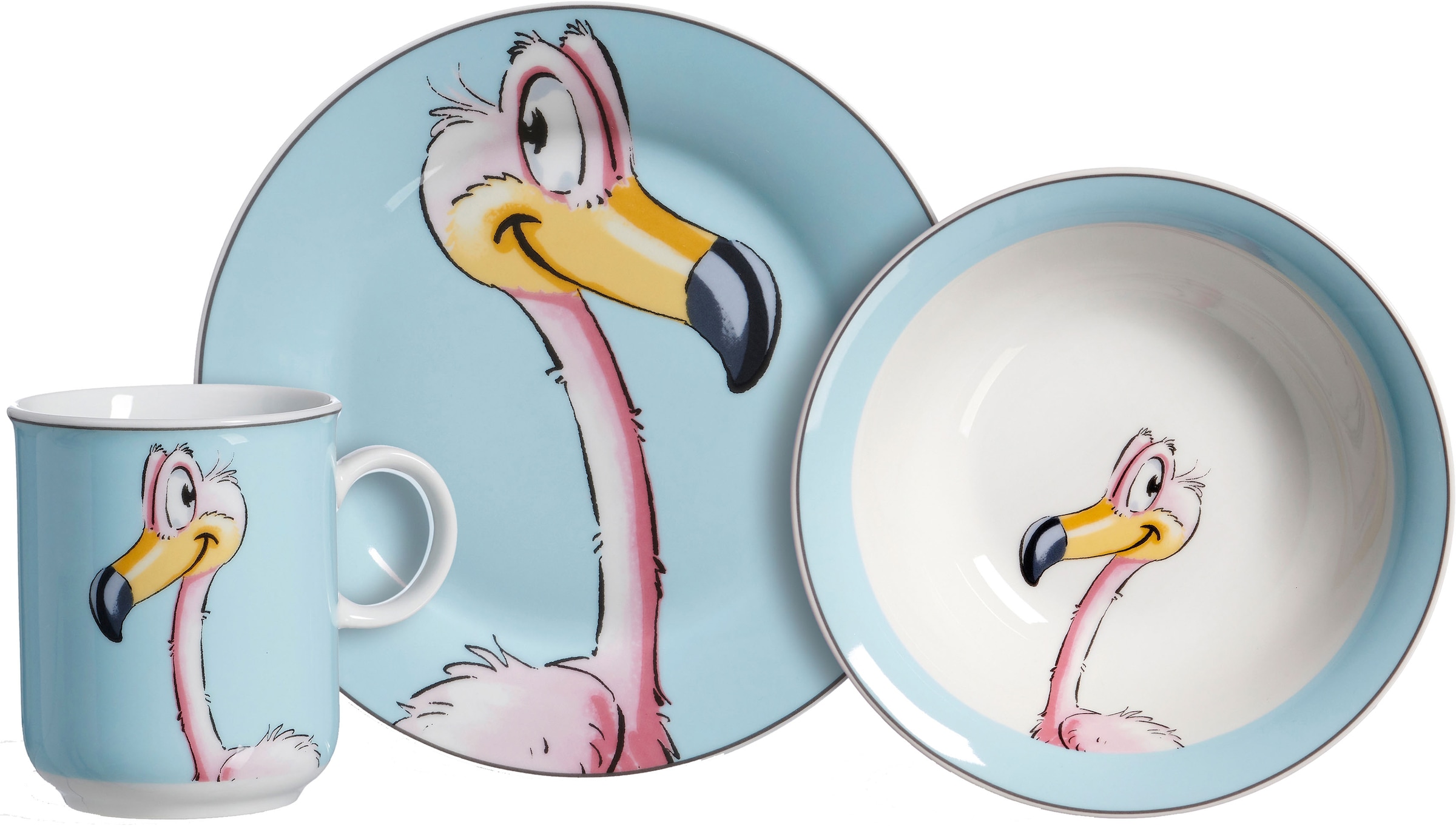 Ritzenhoff & Breker Kindergeschirr-Set »Happy Zoo, Flo« mit Flamingo-Dekor, 3 Teile, für 1 Person