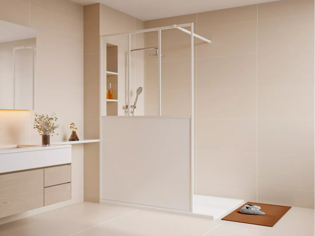 Paroi de douche à l'italienne style atelier - Blanc mat - 120 x 200 cm - URBANIK