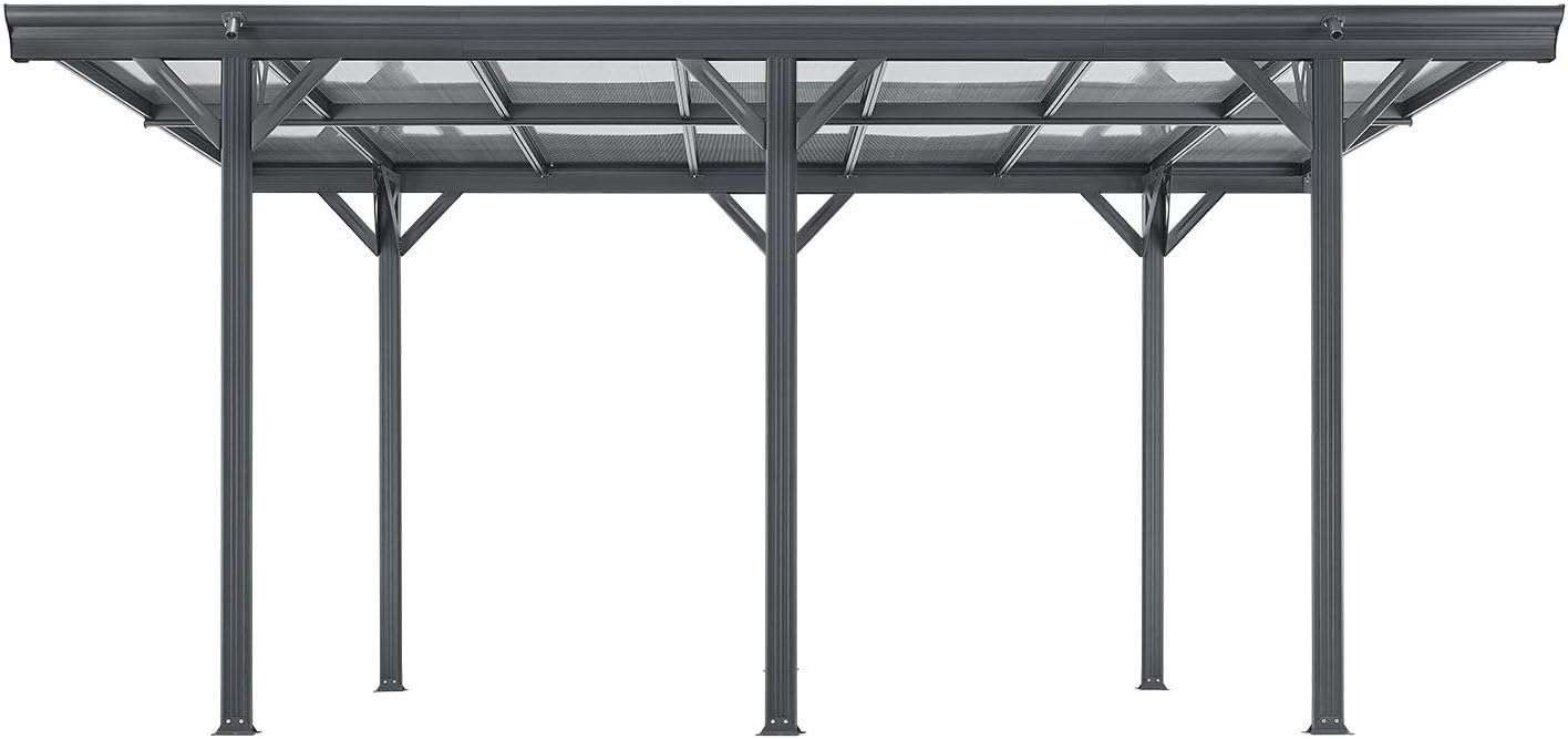Juskys Carport mit Flachdach 5x3 m - Überdachung aus Aluminium mit Doppelstegplatten - Unterstand für Autos - freistehende Montage - Dunkelgrau