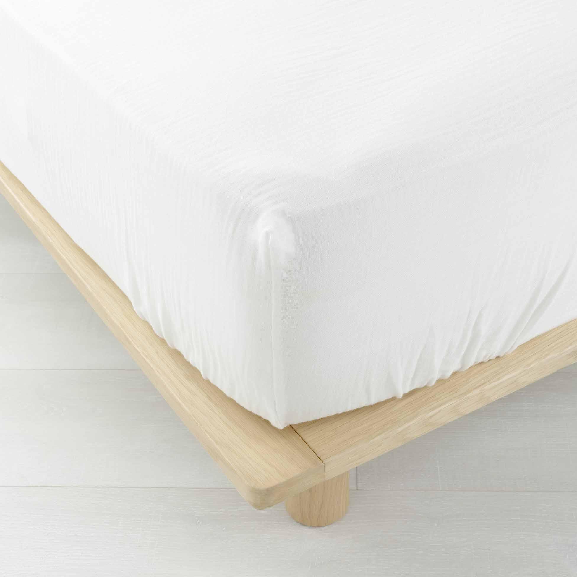 DRAP HOUSSE 140X190CM GAZE COTON UNI 57 FILS ANGELIA BLANC