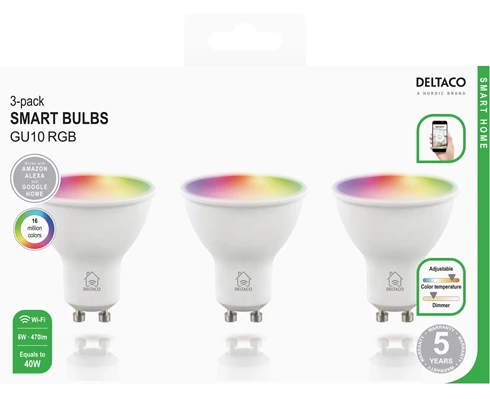 Deltaco GU10 RGB Lamp 3-pk