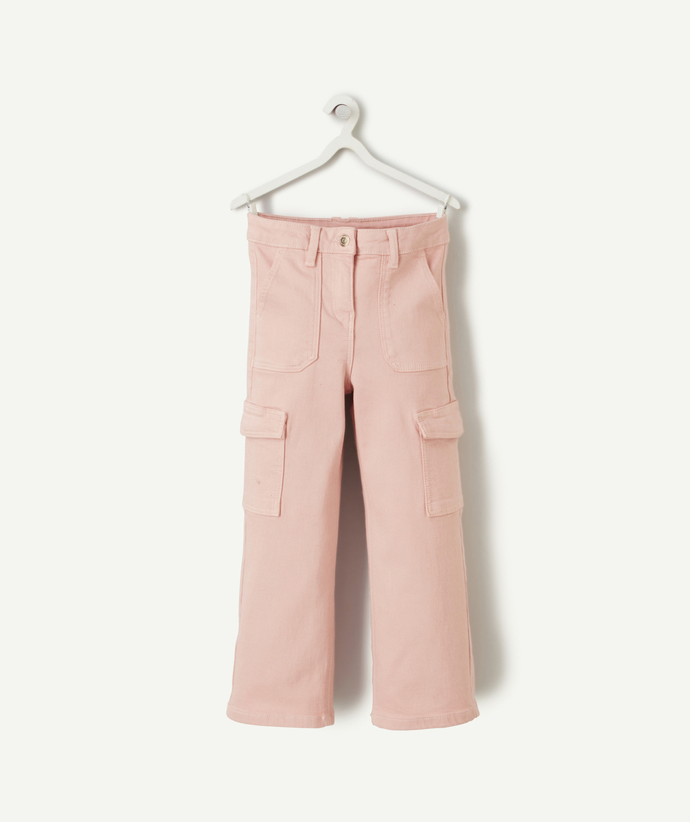 PANTALON WIDELEG FILLE EN FIBRES RECYCLÉES ROSE AVEC POCHES CARGO