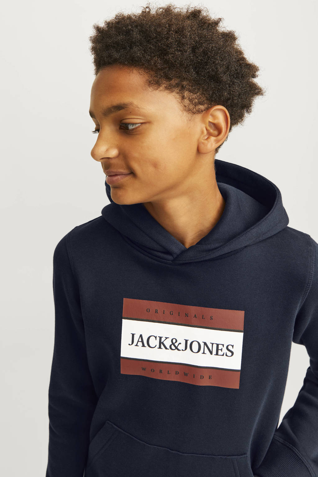 JACK & JONES hoodie JORFREDERIKSBERG met printopdruk donkerblauw