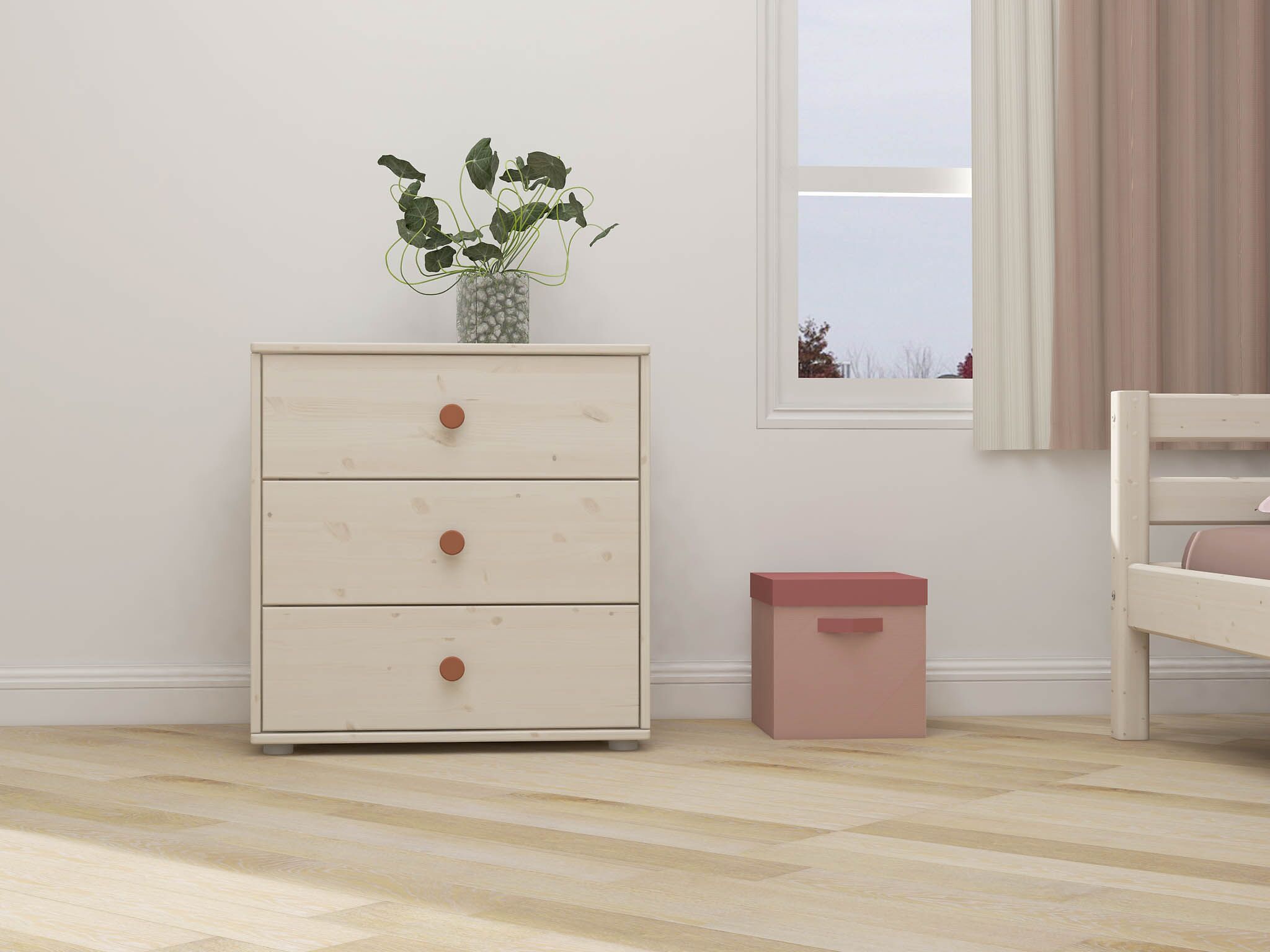 CLASSIC Kommode 3 Schubl.,weiss,Griffe r - Weiss lasiert / B: 72.0 cm x T: 44.2 cm x H: 74.5 cm