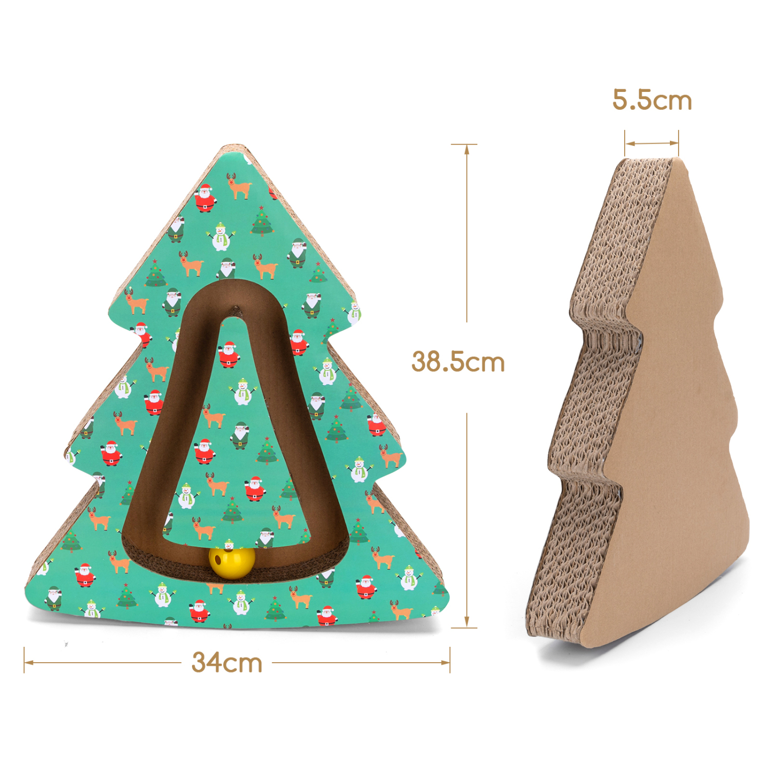Arranhador para Gatos Nobleza com Catnip, Arranhador de Papelão com Bola e Sino, Formato de Árvore de Natal, 34*38,5*5,5cm
