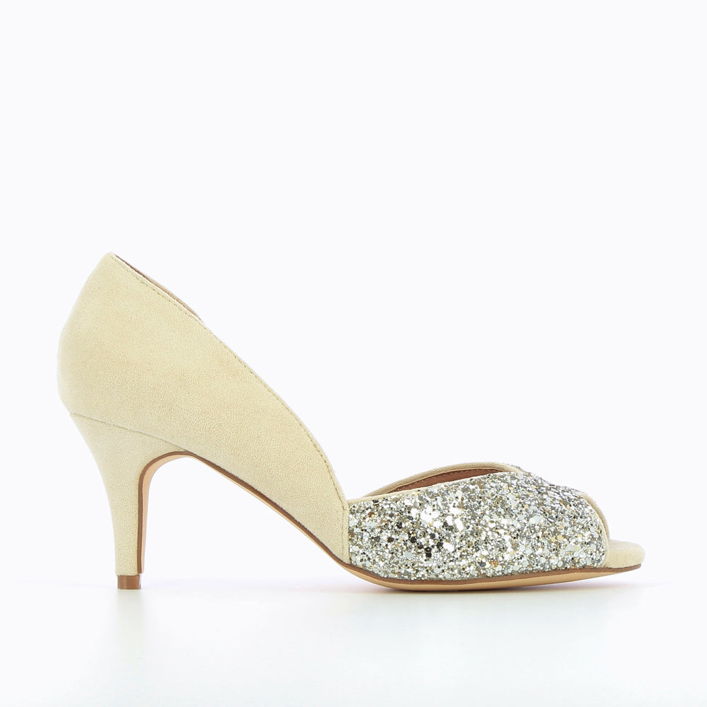 Escarpins-Escarpins peep-toe Diane crème et argent