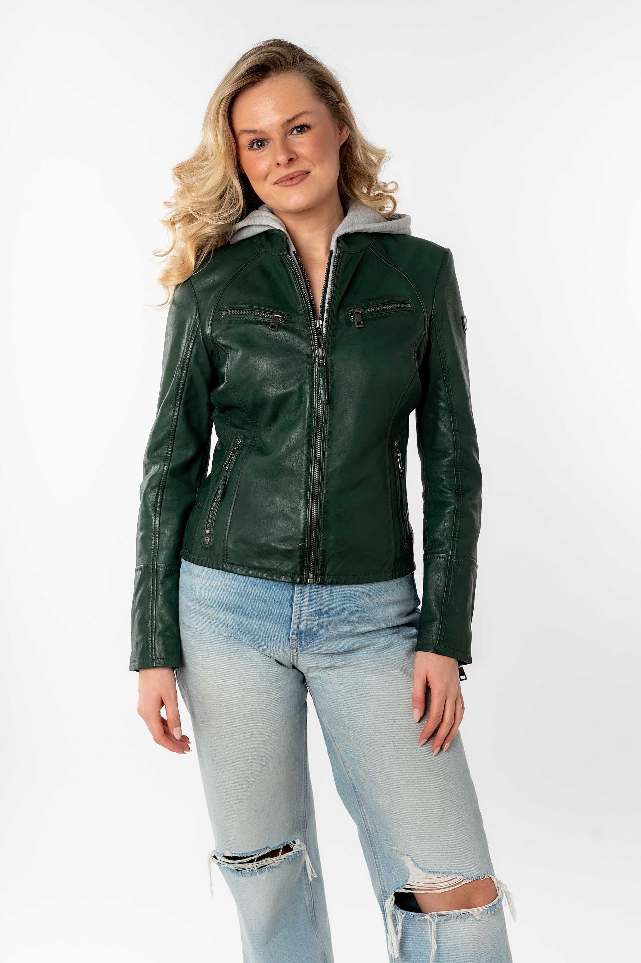 Mauritius Lederjacke »Nola LEGV« mit Kapuze mit abnehmbarer Jersey-Kapuze