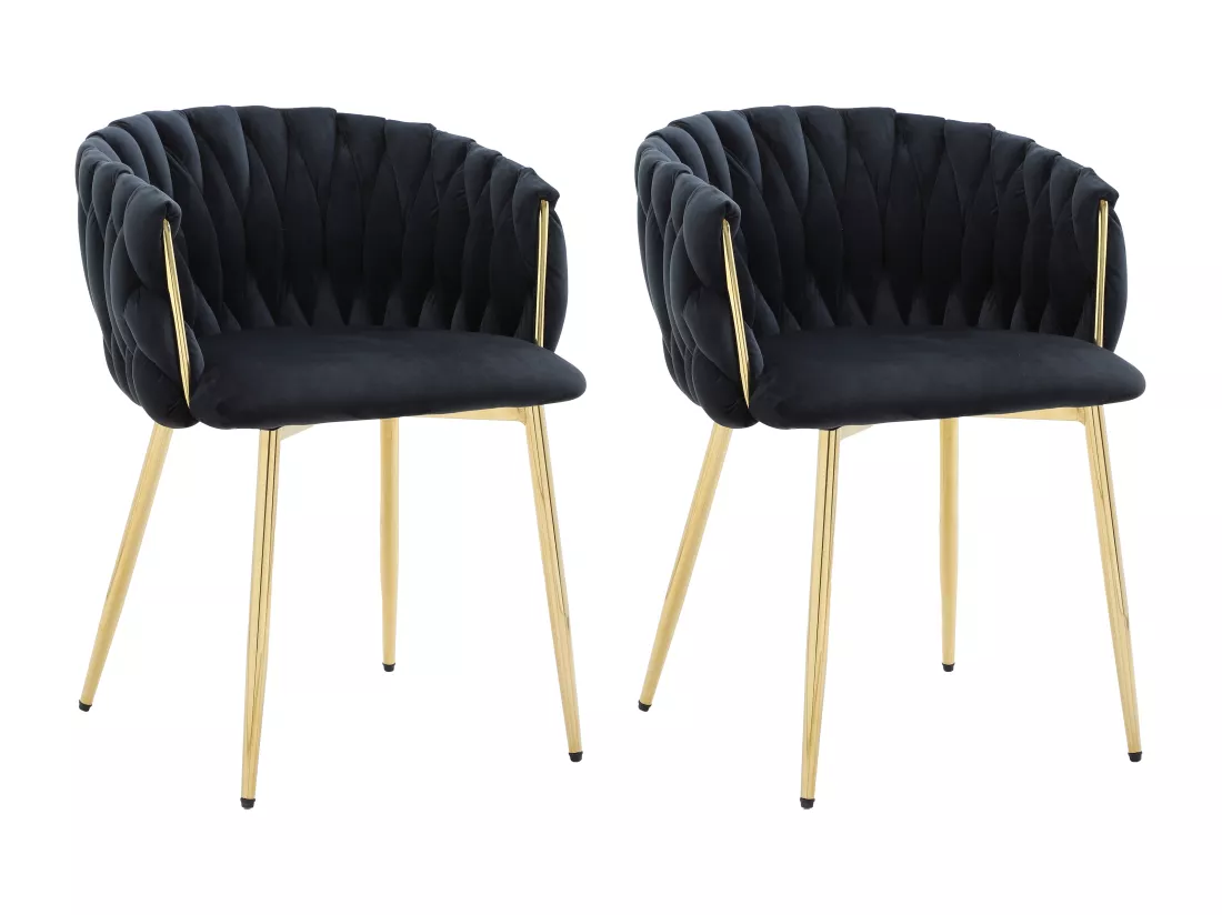 Lot de 2 chaises avec accoudoirs en velours et métal doré - Noir - ELEGANO
