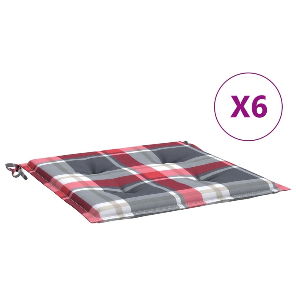 Coussins de chaise de jardin 6 pcs carreaux rouges 40x40x3 cm