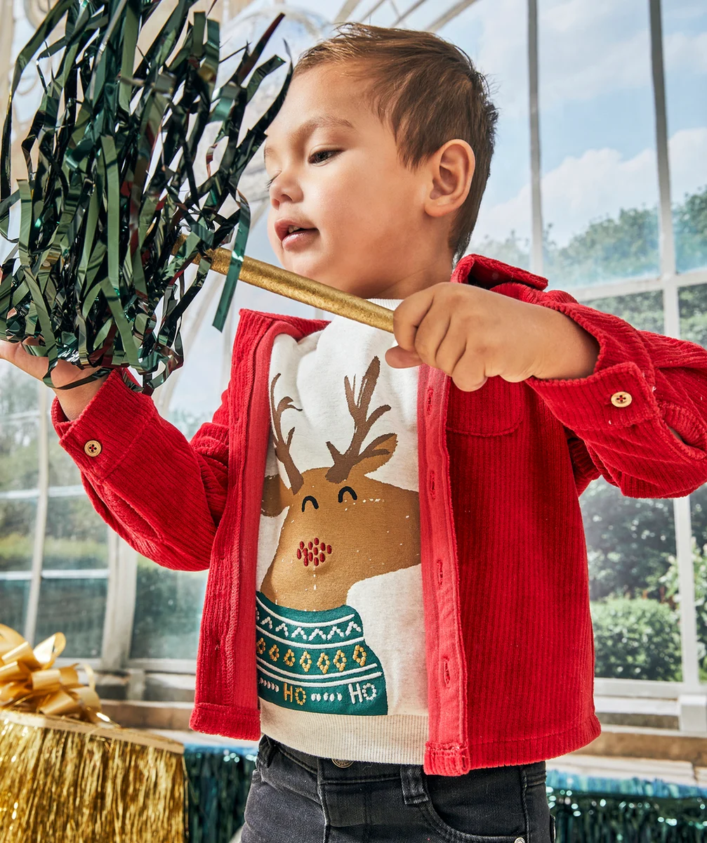CHEMISE MANCHES LONGUES BÉBÉ GARÇON EN VELOURS CÔTELÉ ROUGE