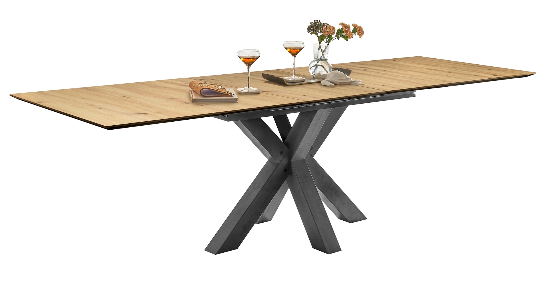 Esstisch Kasimir 160(210) x 90 cm Asteiche-Dekor/Gestell Graphit