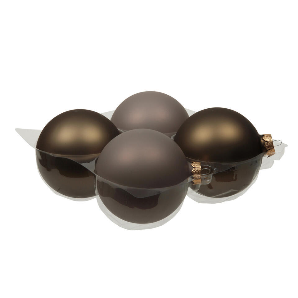 Othmar Decorations Grote kerstballen - 4x st - grijs/bruin - 10 cm - glas