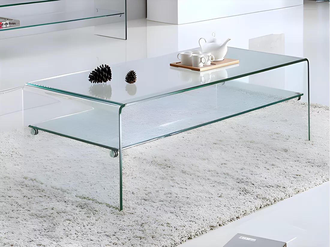 Table basse STILEOS - Double plateau - Verre trempé