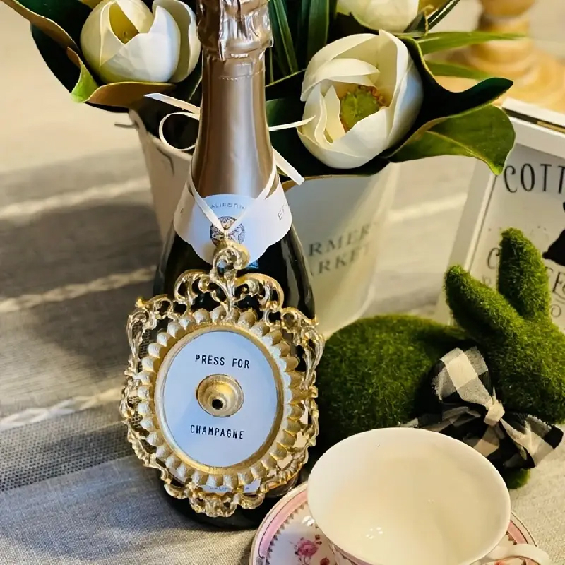 (20x14cm) Press For Champagne Party Türklingel Vintage Deko Accessoire Champagner Türglocke (Batteriebetrieben) - Gold / Weiss