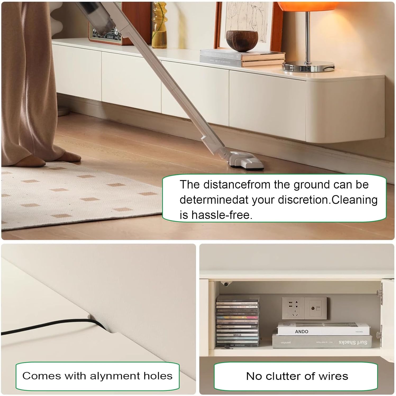 TV-Medienkonsole, schwimmender TV-Schrank, Wandmontage, TV-Schrank, mehrere große Aufbewahrungsmöglichkeiten, TV-Bank unter dem TV-Lowboard mit Schubladen (weiß-braun + LED, 140 x 20 x 24 cm)