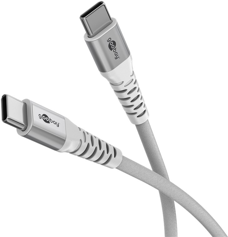 (3m) 60W USB C auf USB C Ladekabel Textil Datenkabel mit Metallstecker (70195) - Weiss