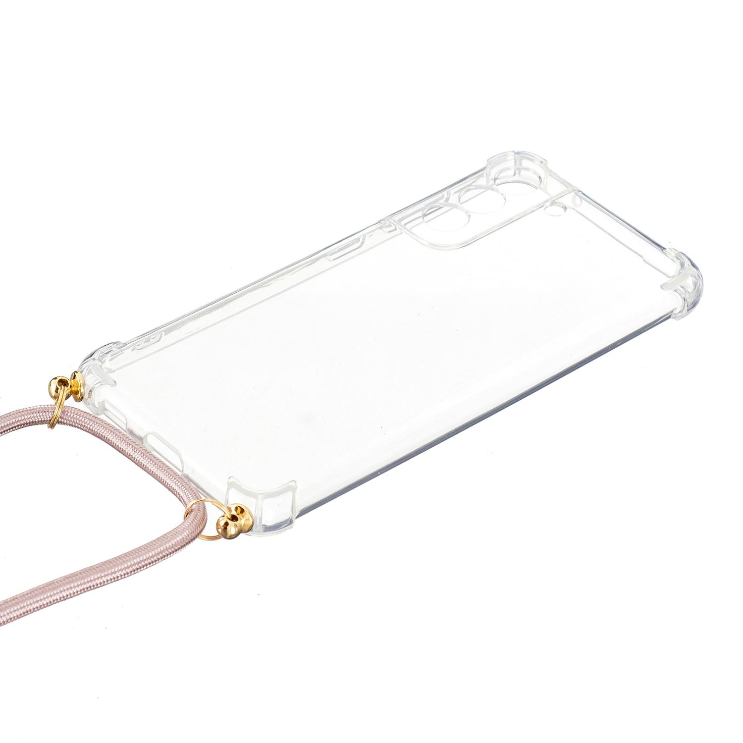 Samsung Galaxy S21 FE 5G Necklace Gummi Hülle Air Cushion Fallschutz   Handykette (150cm) - Roségold / Gold