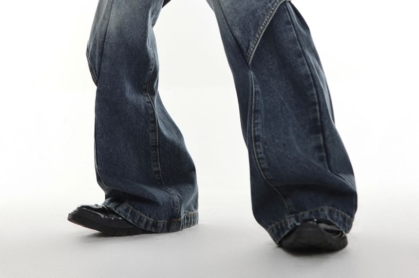kooklay - Mid Rise Washed Wide Leg Jeans