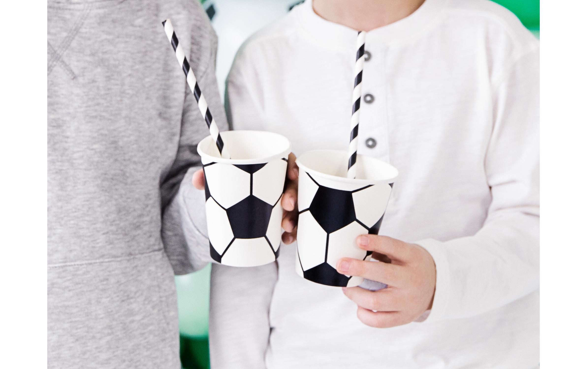 Einwegbecher Fussball 260 ml, 6 Stück, Schwarz/WeissPappbecher für Partys