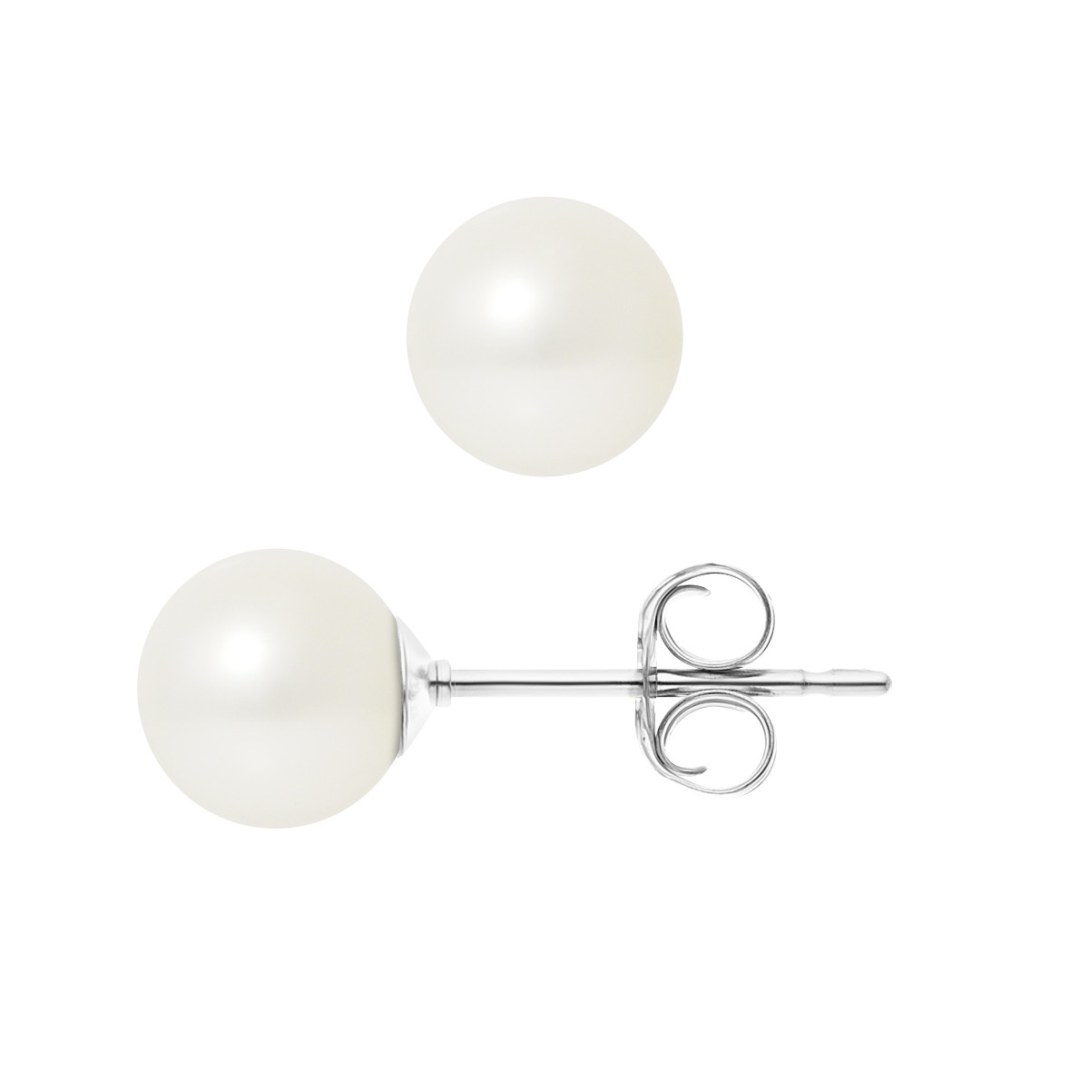 Boucles d'Oreilles Perles de Culture d'eau douce Blanches 7.5 mm et or Blanc 750/1000