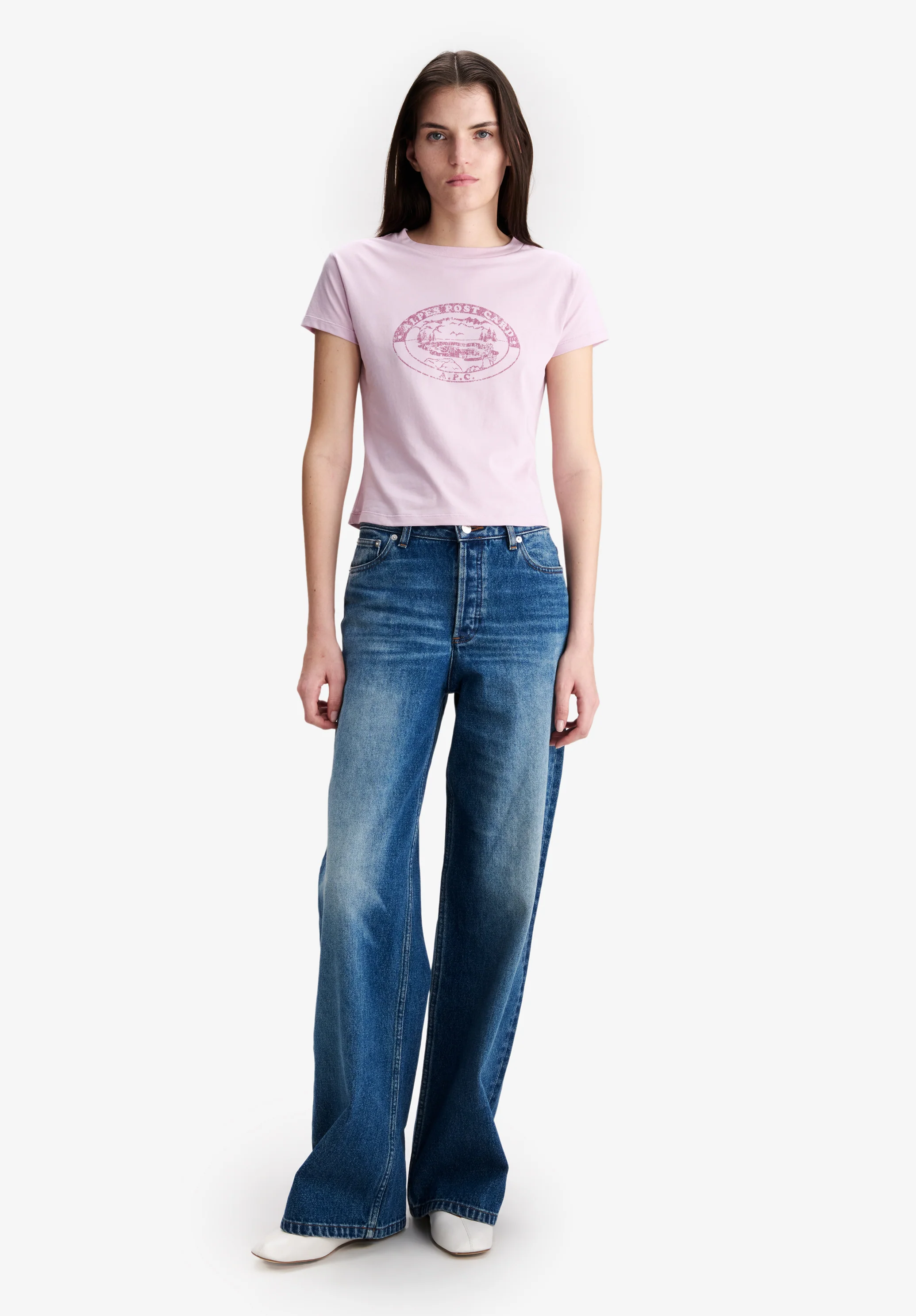 T-shirt rose à logo camping effet vintage - Vieux rose