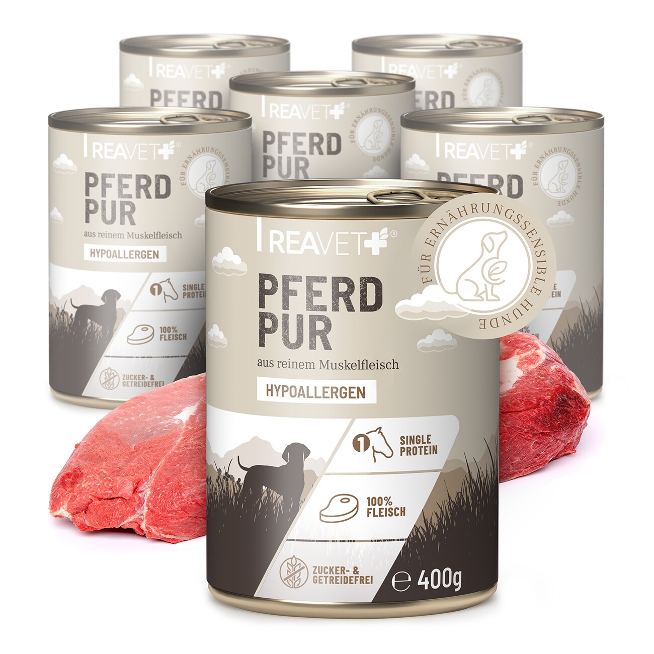 REAVET Hunde Nassfutter - Pferd PUR 6x400 g