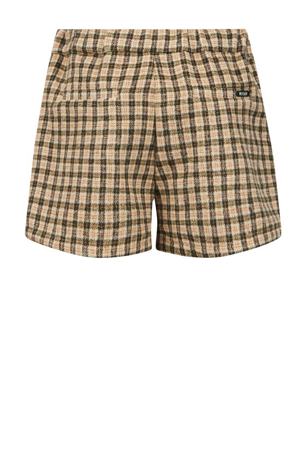 Retour Jeans geruite high waist casual short Gaby bruin/zwart