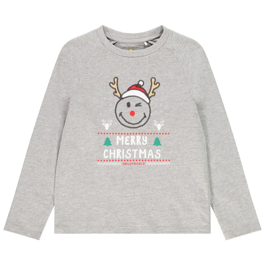T-shirt de Noël manches longues motif renne pour enfant garçon - Gris chiné