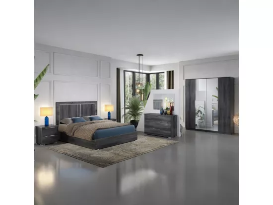 Chambre complète 140x190 Gris foncé brillant - ALEX