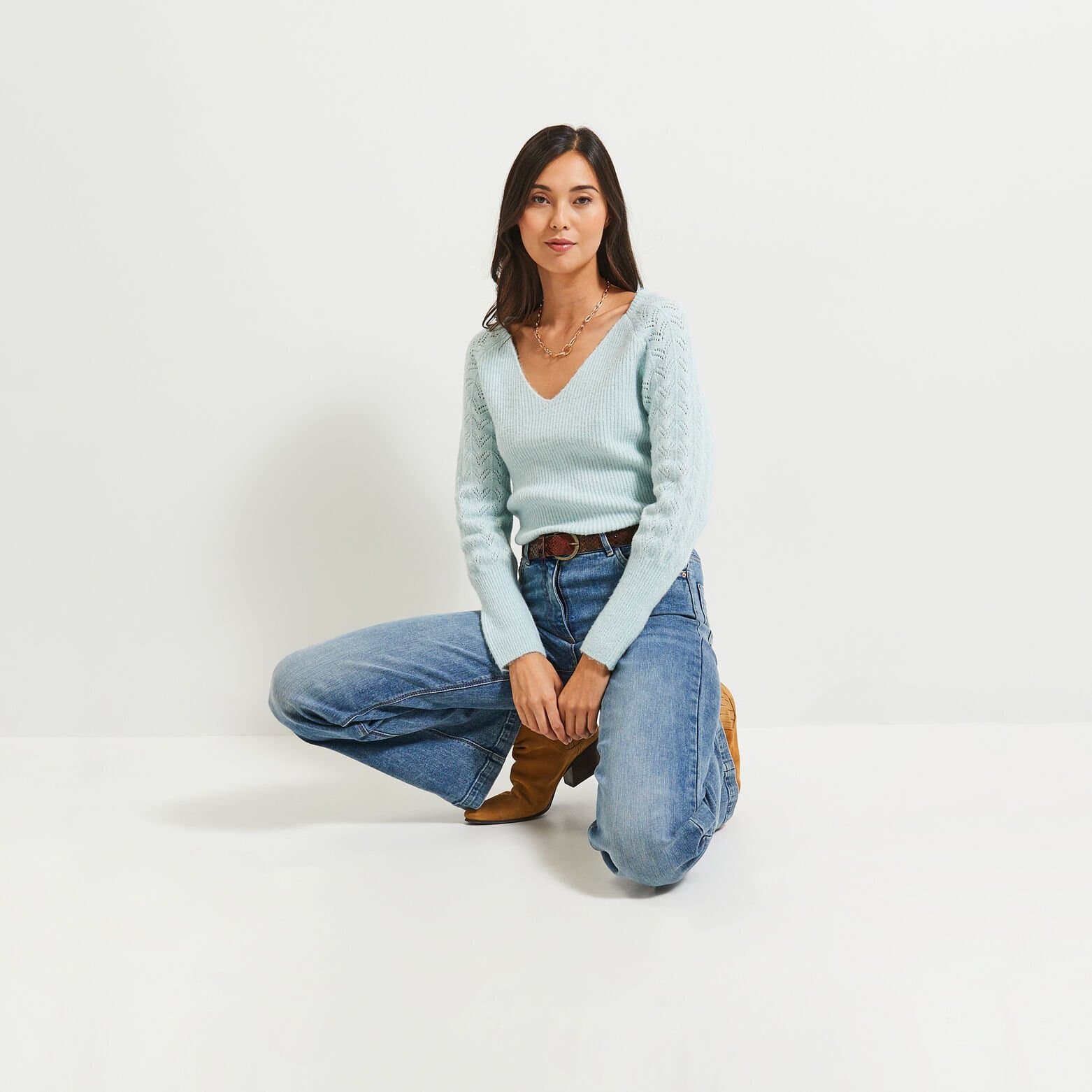 Pull col V femme