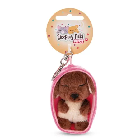 NICI Schlüsselanhänger Sleeping Pets Hund 8cm braun