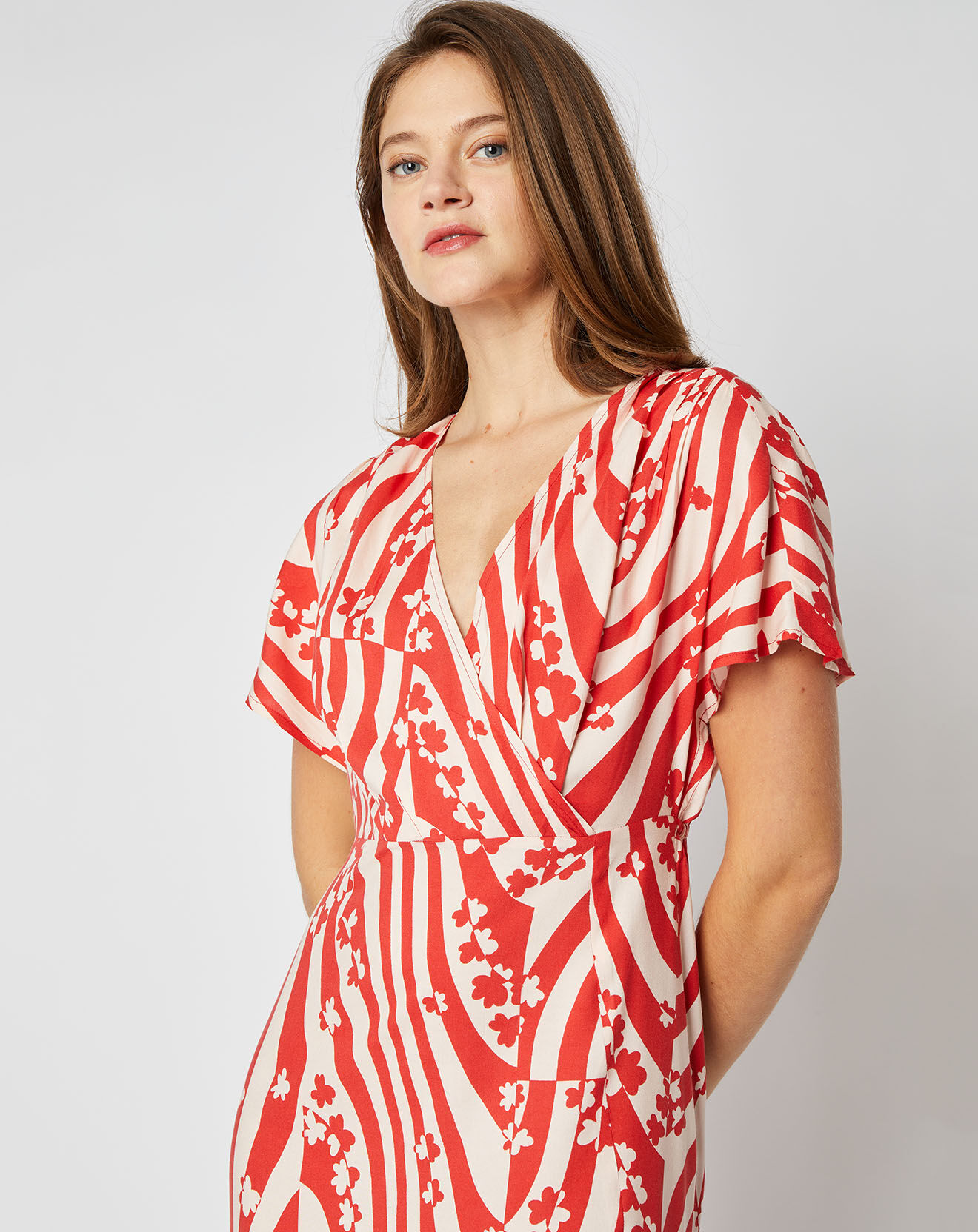 An'ge Robe mi-longue Camille cache-cœur rouge/écru