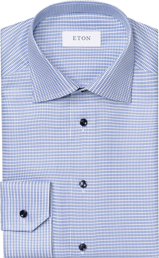 ETON Cont. Fit Blue Houndstooth Signature Twill Shirt Blå