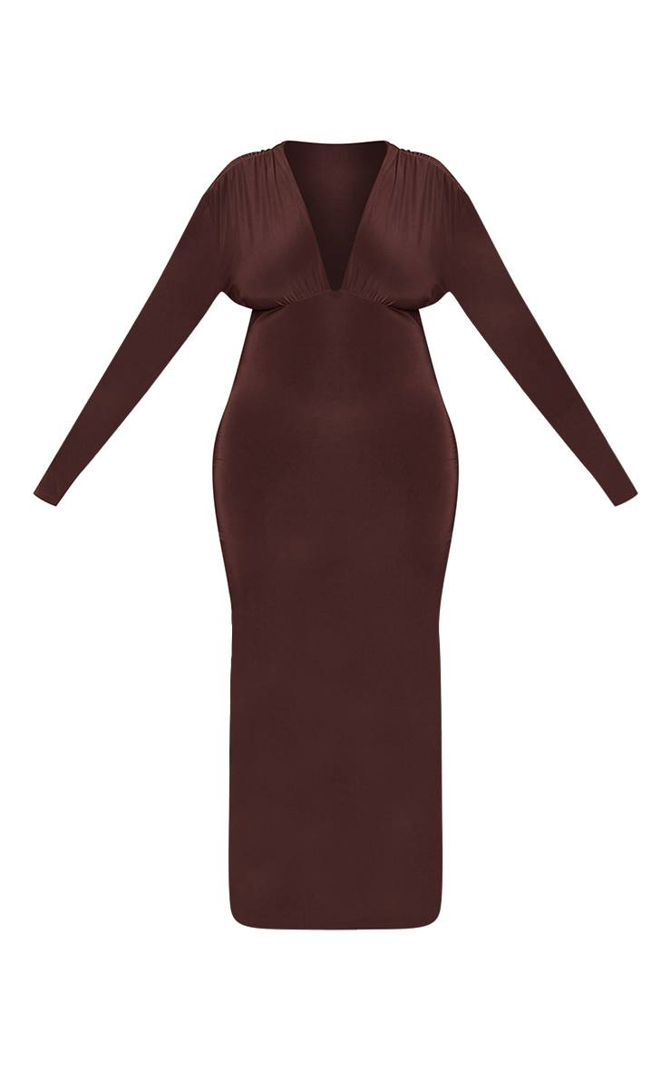 Chocolat Robe Mi-longue Plongeante En Tissu Slinky Grande Taille