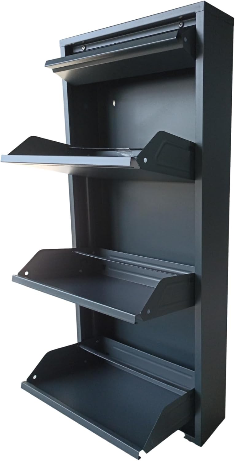 Schuhschrank Schmal Schuhregal Metall Schuhkipper mit Magnet Klappen Schuhablage Montiert und Wandmontage (Anthrazit, 3 Plus Klappen)