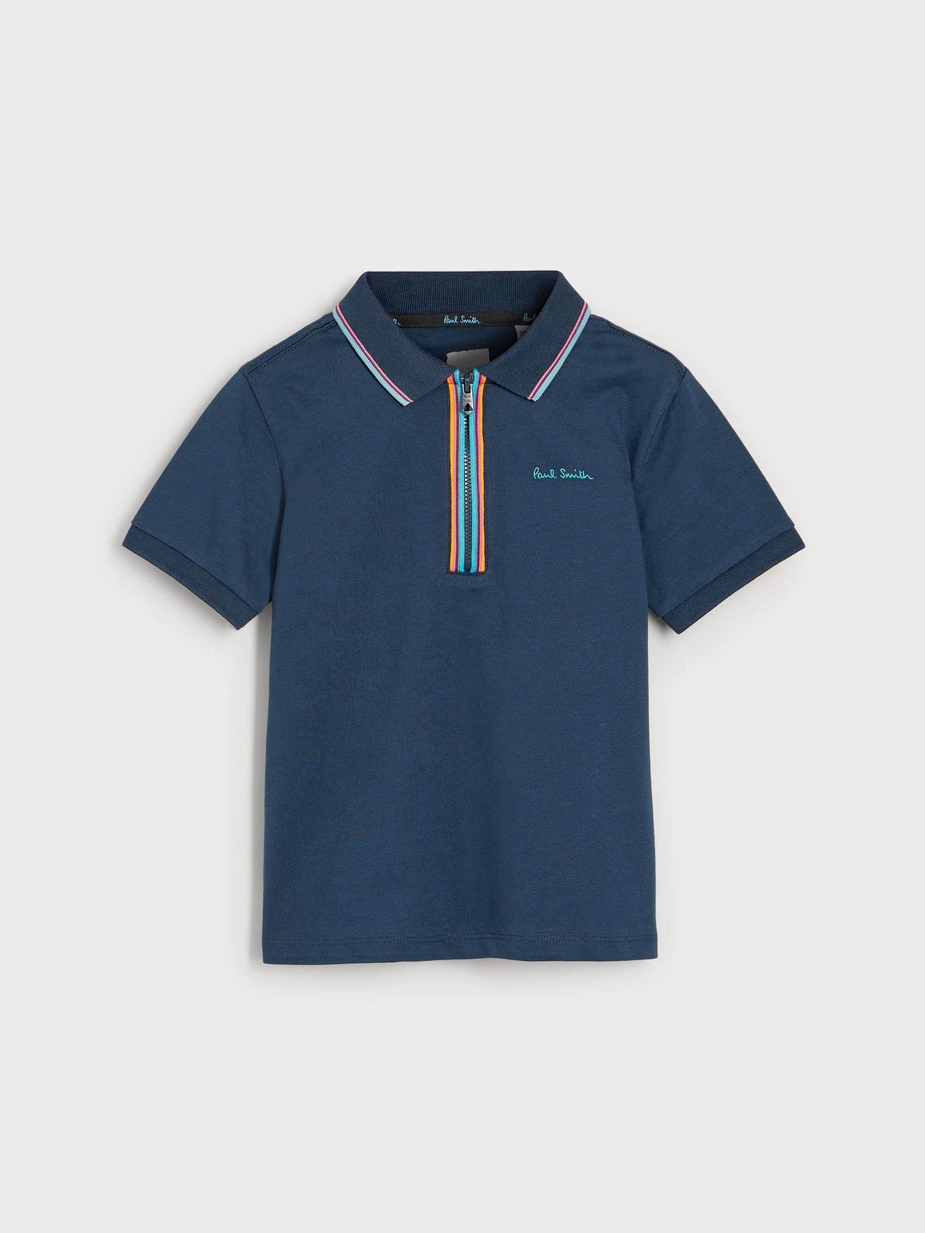 Marineblauw - Paul Smith Junior poloshirt voor jongens met korte mouwen en artistieke streep met korte rits