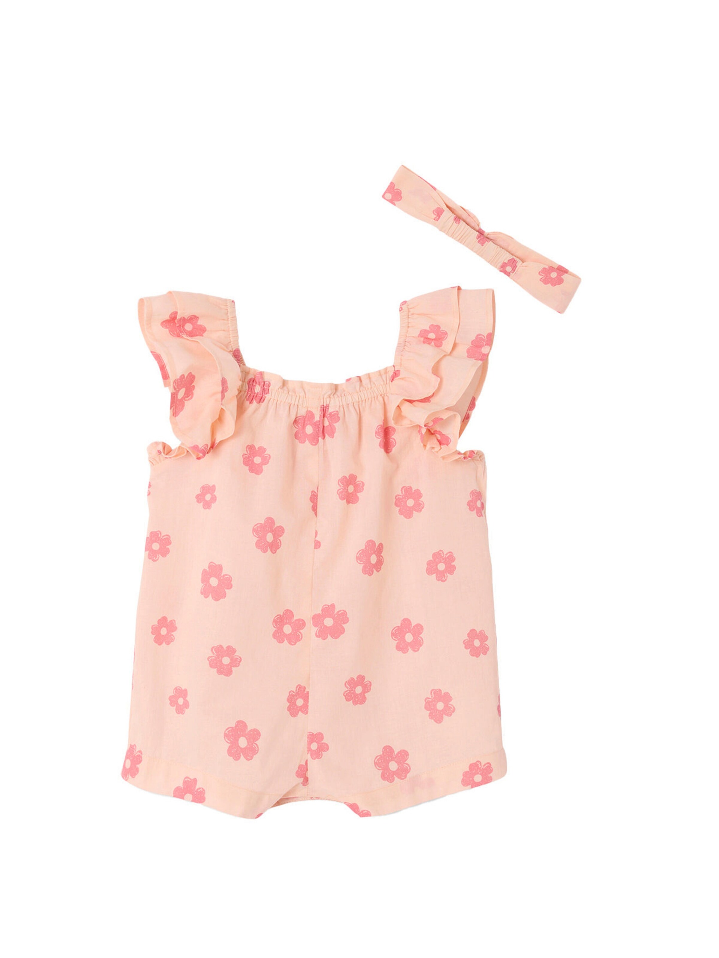 Vertbaudet Kurzer Mädchen Baby Overall aus geblümtem Voile hellrosa