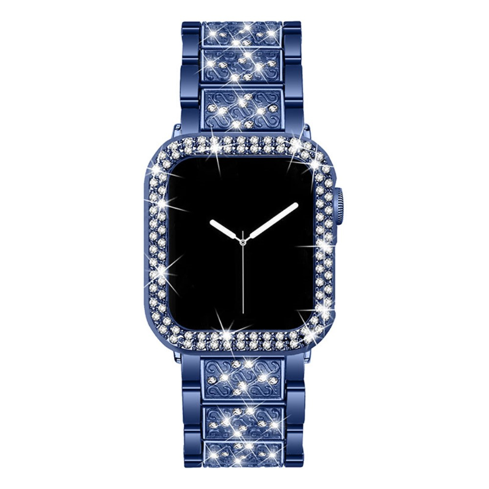 Apple Watch Series 7 (41 mm) Glitzer Edelstahl Armband mit Bumper Hülle - Blau