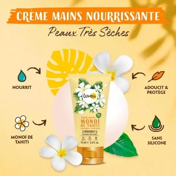 Lovea - Crème Mains - Monoï De Tahiti - Peaux Très Sèches 75ml
