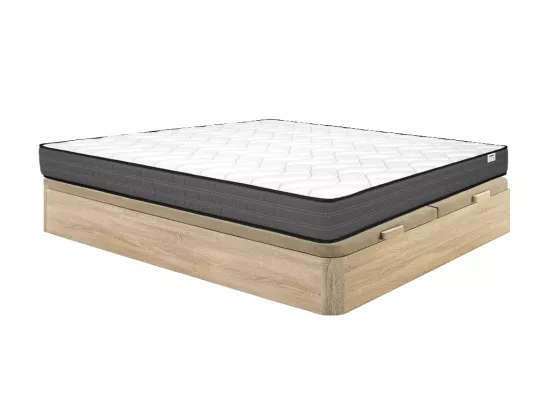 Ensemble 180 x 200 cm sommier coffre naturel clair + matelas ressorts ensachés ép.20cm - AMBRACIE de YSMÉE