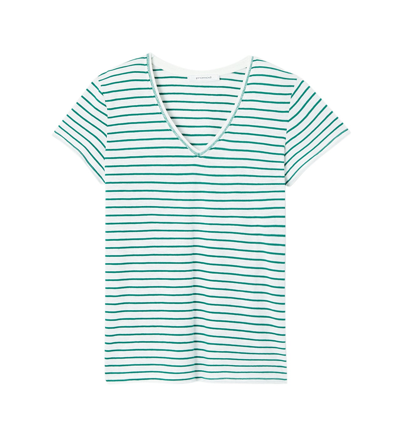 T-shirt col V Femme - Rayé vert