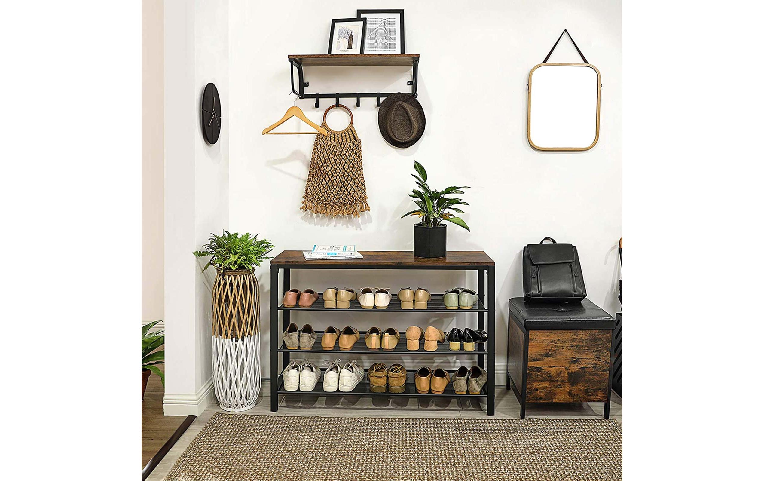 Schuhregal mit 3 Ablagen 100 x 72 cm, Braun/SchwarzSchuhgestell