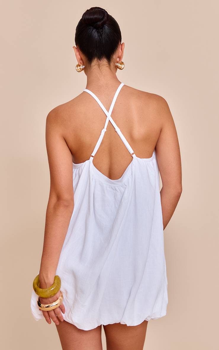 Blanc Robe Bouffante Dos Nu Aspect Lin Texturé