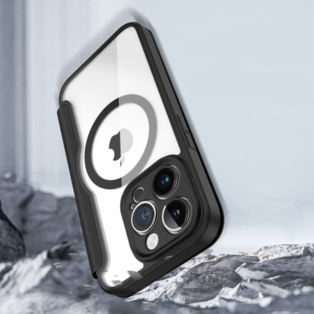 iPhone 14 Pro MagSafe Hybrid Leder Tasche   Kunststoff Rückseite - Schwarz / Transparent