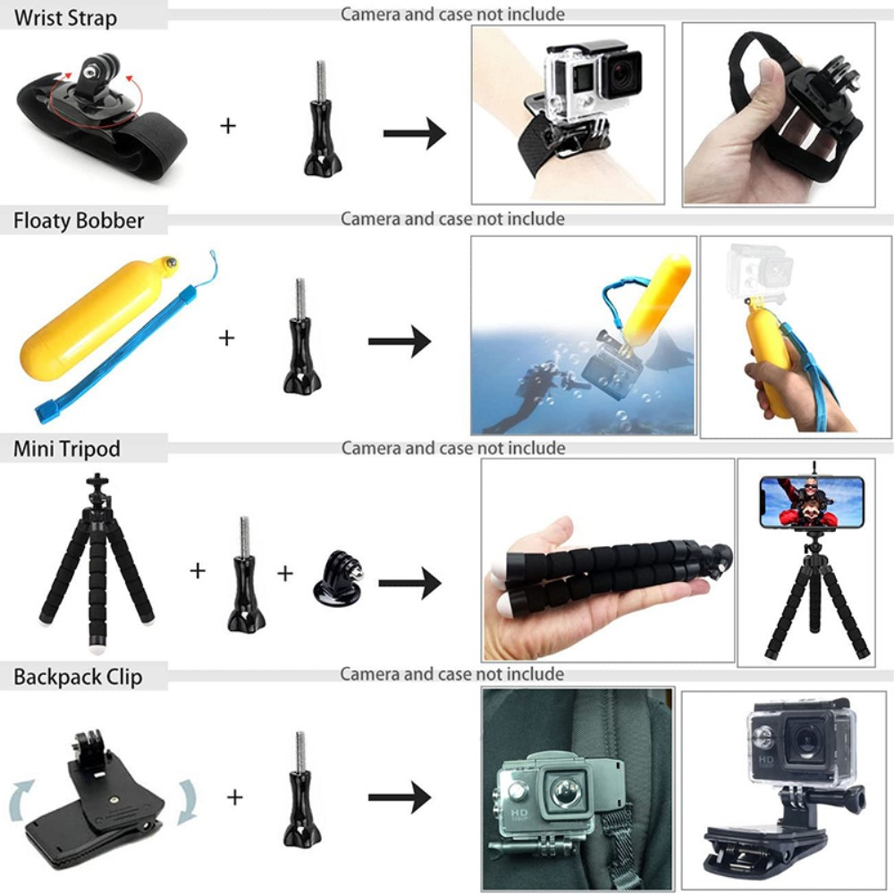54in1 Kamera Zubehör Kit Bundle Set mit Brustgurt / Stativ / Unterwasser Griff   Gehäuse / Saugnapf / Kopfband Halterung für GoPro Hero Kameras