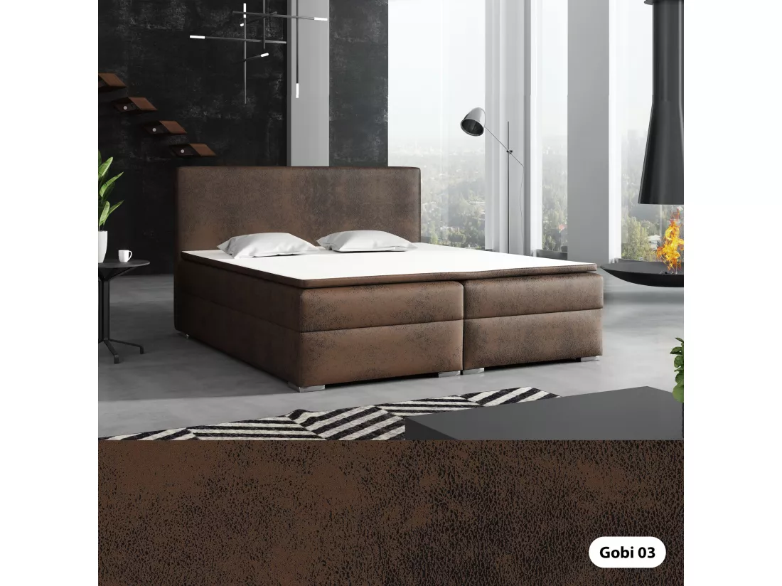 LIT BOXSPRING avec surmatelas Soler 160x200 cm, Gobi 03 (Imitation cuir brun)