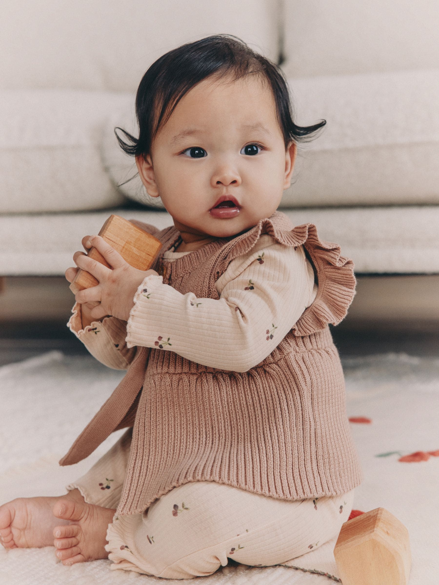 Naturel Kersenrood - Gebreide baby bodywarmer, top met lange mouwen en leggings 3 -delige set (0mnd-3jr)