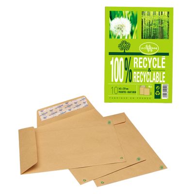 La Couronne - 10 Pochettes Enveloppes recyclées C5 162 x 229 mm - 90 gr - sans fenêtre - brun - bande auto-adhésive