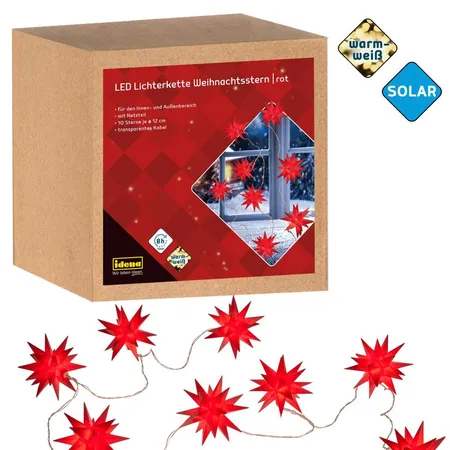 Idena LED Lichterkette 10 Sterne rot 12cm Timer